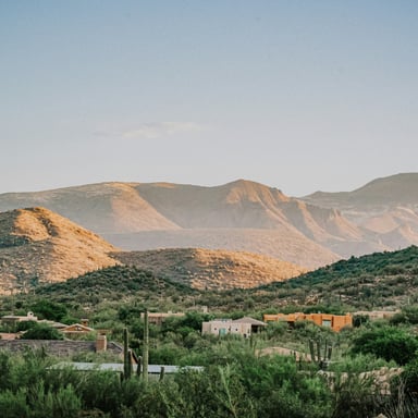 Arizona desert landscape with mountains at golden hour