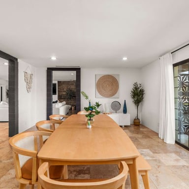 Paradise Valley open-plan dining room with long wooden table