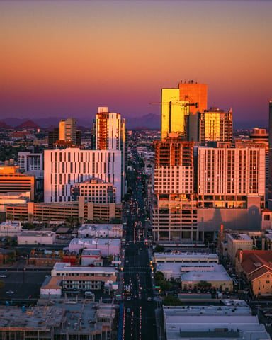 Phoenix downtown skyline at sunset